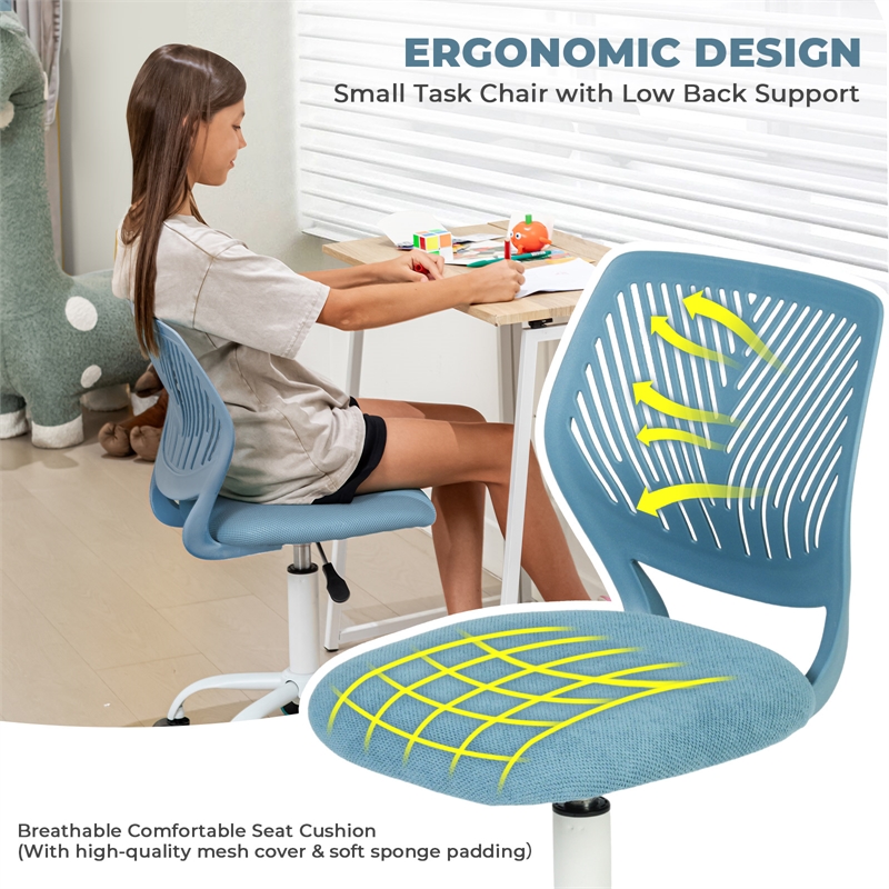 Pemberly Row Teen Fabric Task Chair with Breathable Mesh Backrest in Blue