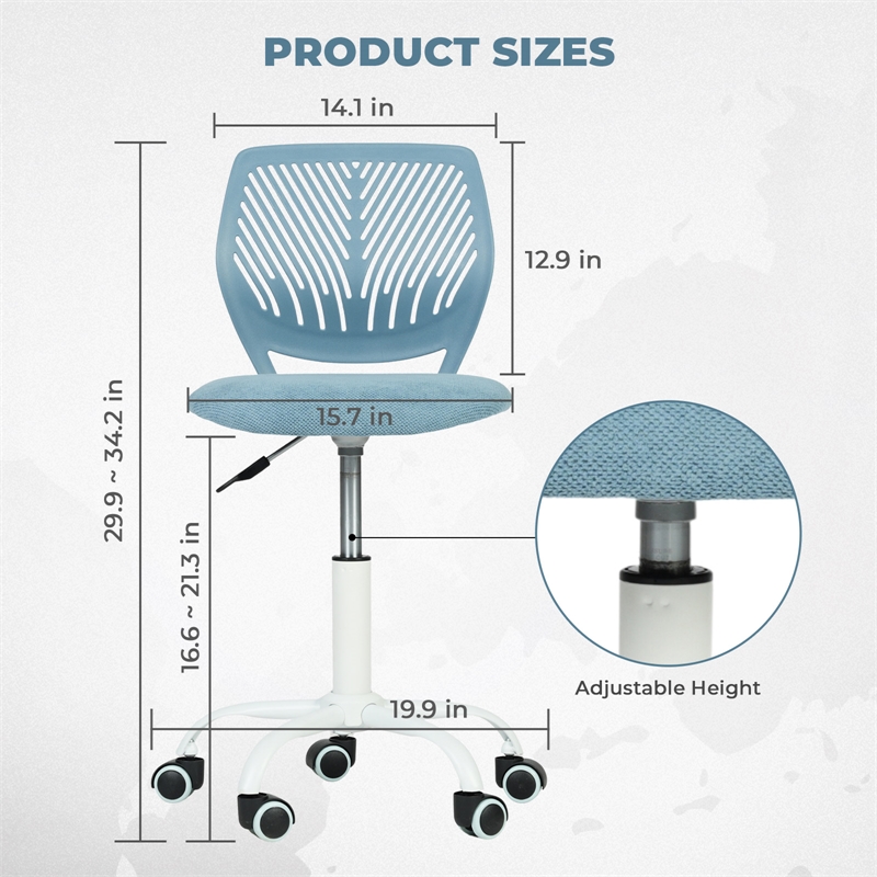 Pemberly Row Teen Fabric Task Chair with Breathable Mesh Backrest in Blue