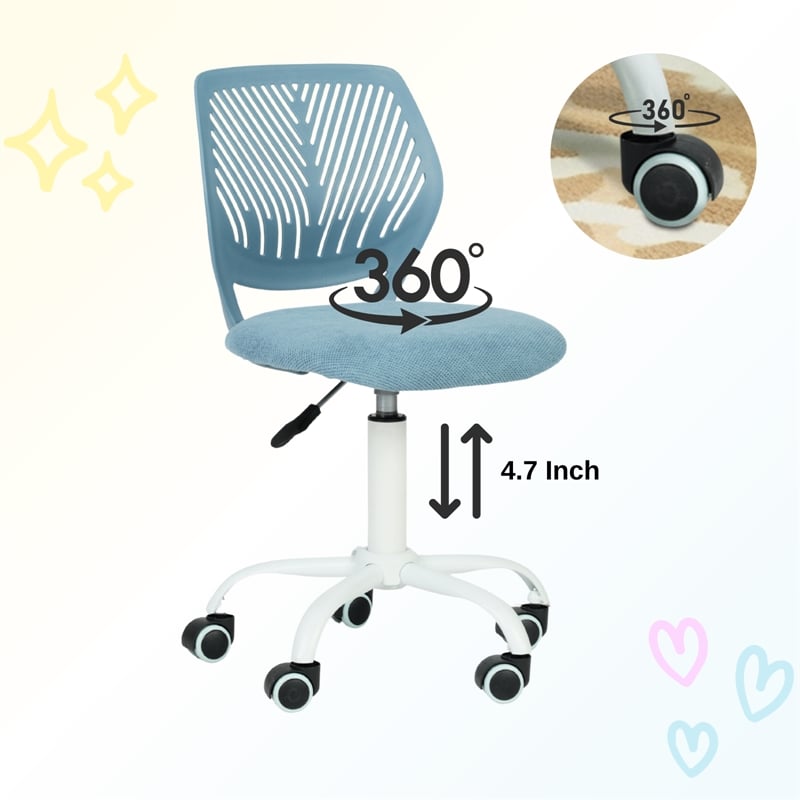 Pemberly Row Teen Fabric Task Chair with Breathable Mesh Backrest in Blue