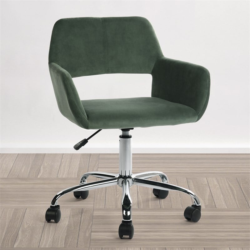 Pemberly Row Contemporary Velvet Office Chair Chrome Base-Cactus