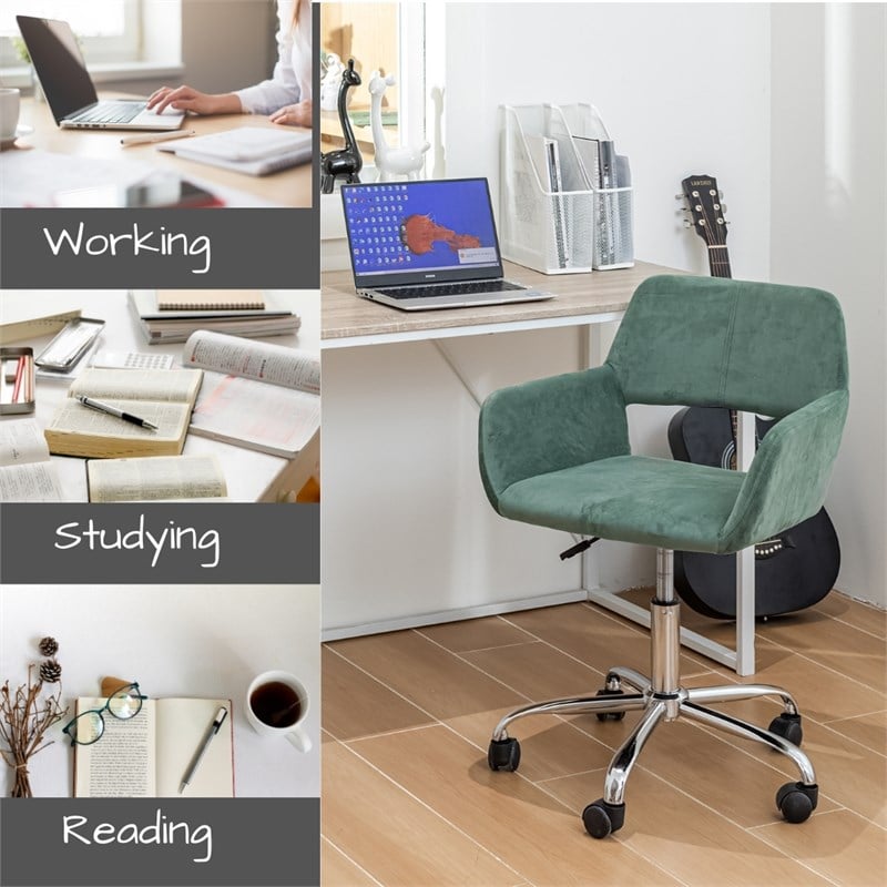 Pemberly Row Contemporary Velvet Office Chair Chrome Base-Cactus