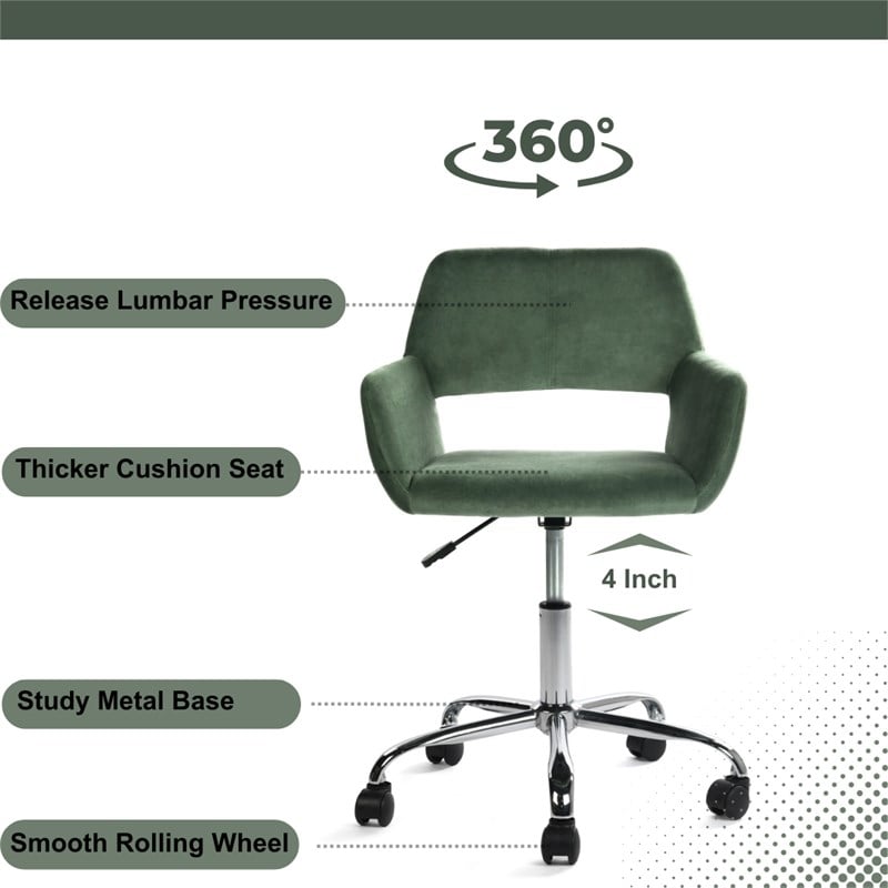 Pemberly Row Contemporary Velvet Office Chair Chrome Base-Cactus
