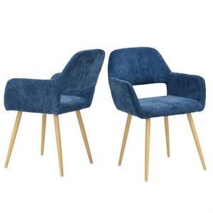 Pemberly Row Contemporary Fabric Dining Chairs Set of 2-Dark Blue