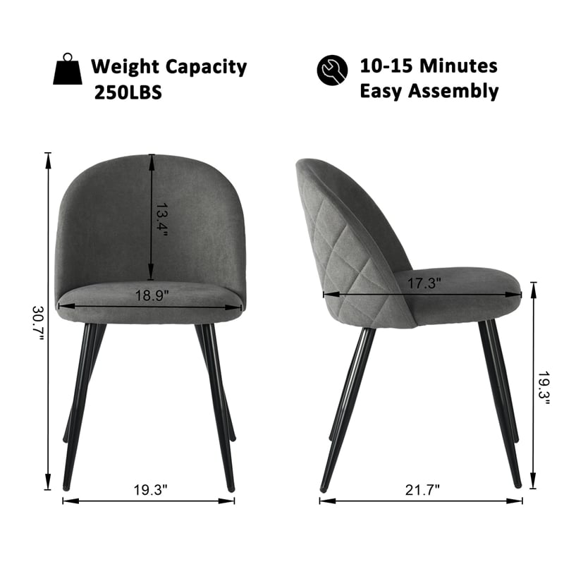 Pemberly Row Contemporary Upholstered Fabric Dining Chair Set of 2 in Grey