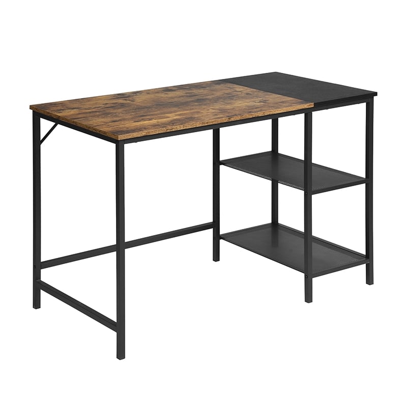 Pemberly Row Rustic Brown and Black Industrial Corner Desk with Storage Shelves