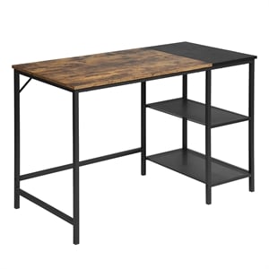 Pemberly Row Rustic Brown and Black Industrial Corner Desk with Storage Shelves