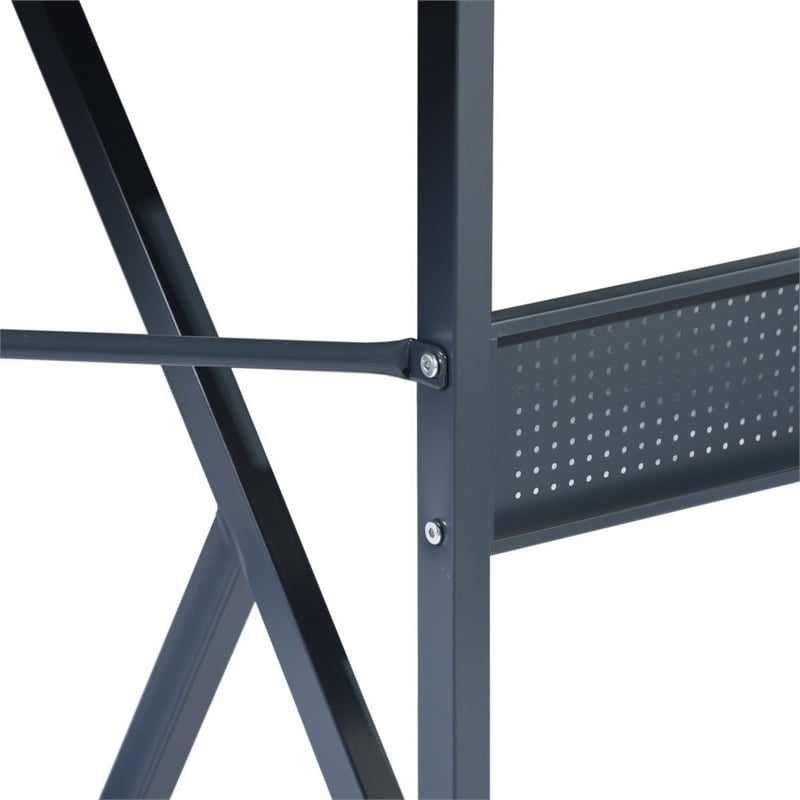 Pemberly Row L-Shaped Computer Desk with Black Metal Frame and Wood Finish