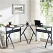 Pemberly Row L-Shaped Computer Desk with Black Metal Frame and Wood Finish