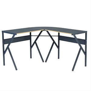 Pemberly Row L-Shaped Computer Desk with Black Metal Frame and Wood Finish