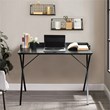Pemberly Row Black Wood Writing Desk with Metal Frame Modern Design