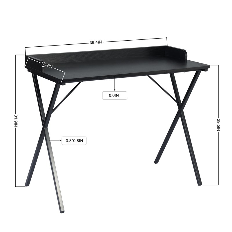 Pemberly Row Black Wood Writing Desk with Metal Frame Modern Design