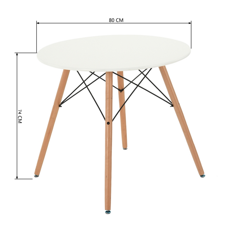 Pemberly Row Modern Round Dining Table with White Top and Wooden Legs