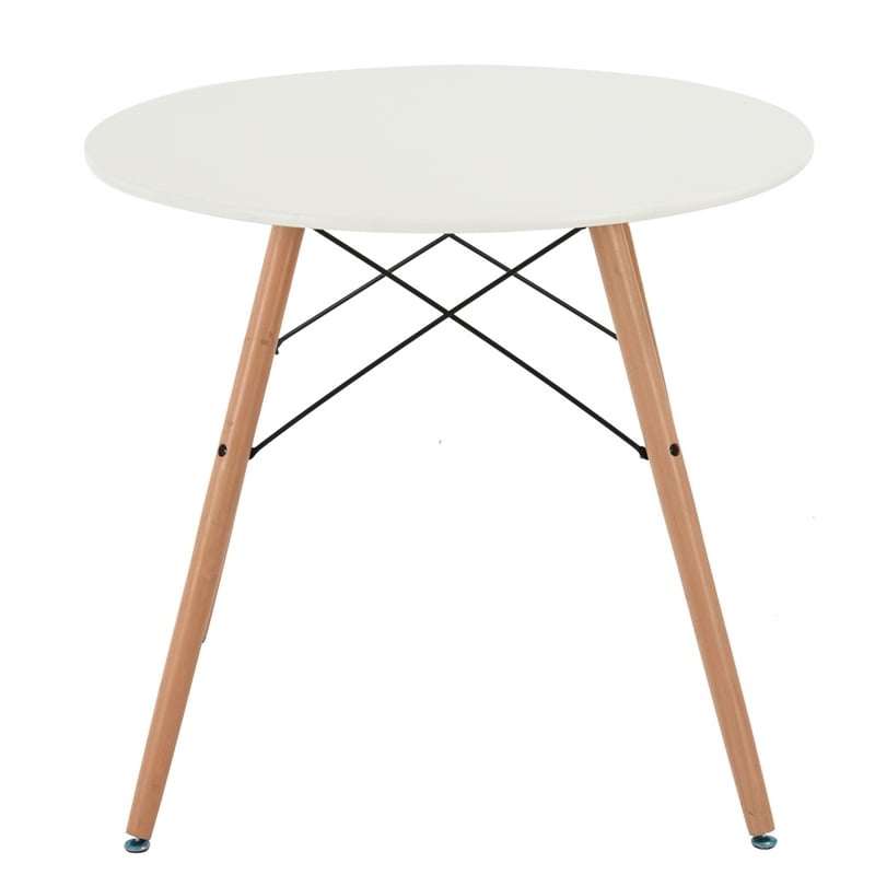 Pemberly Row Modern Round Dining Table with White Top and Wooden Legs