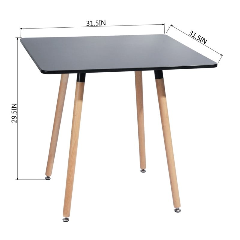 Pemberly Row Modern Square Dining Table with Black Top and Natural Wood Legs