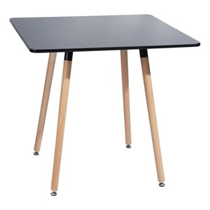 Pemberly Row Modern Square Dining Table with Black Top and Natural Wood Legs