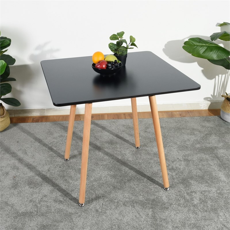 Pemberly Row Modern Square Dining Table with Black Top and Natural Wood Legs