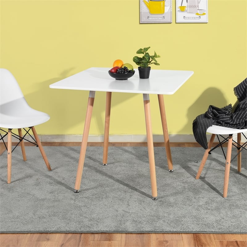 Pemberly Row Modern Square Dining Table with White Top and Natural Wood Legs