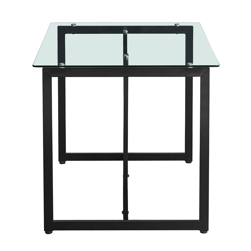 Pemberly Row Modern Glass Dining Table with Black Metal Legs