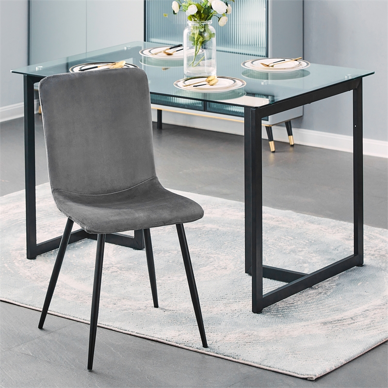 Pemberly Row Modern Glass Dining Table with Black Metal Legs