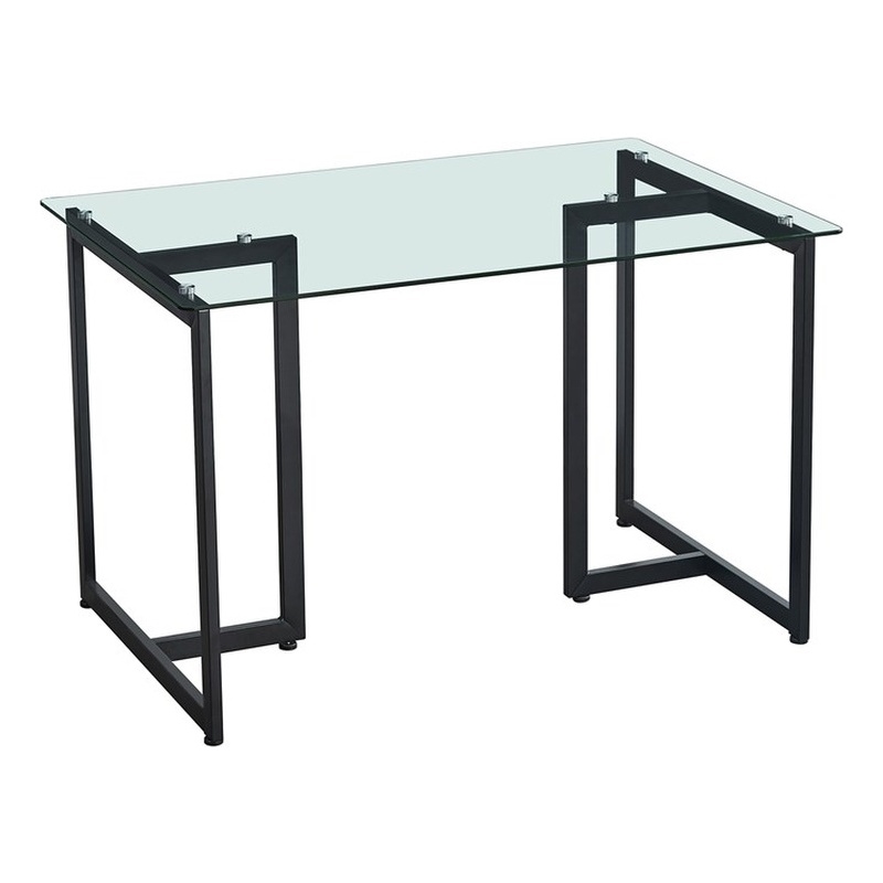 Pemberly Row Modern Glass Dining Table with Black Metal Legs