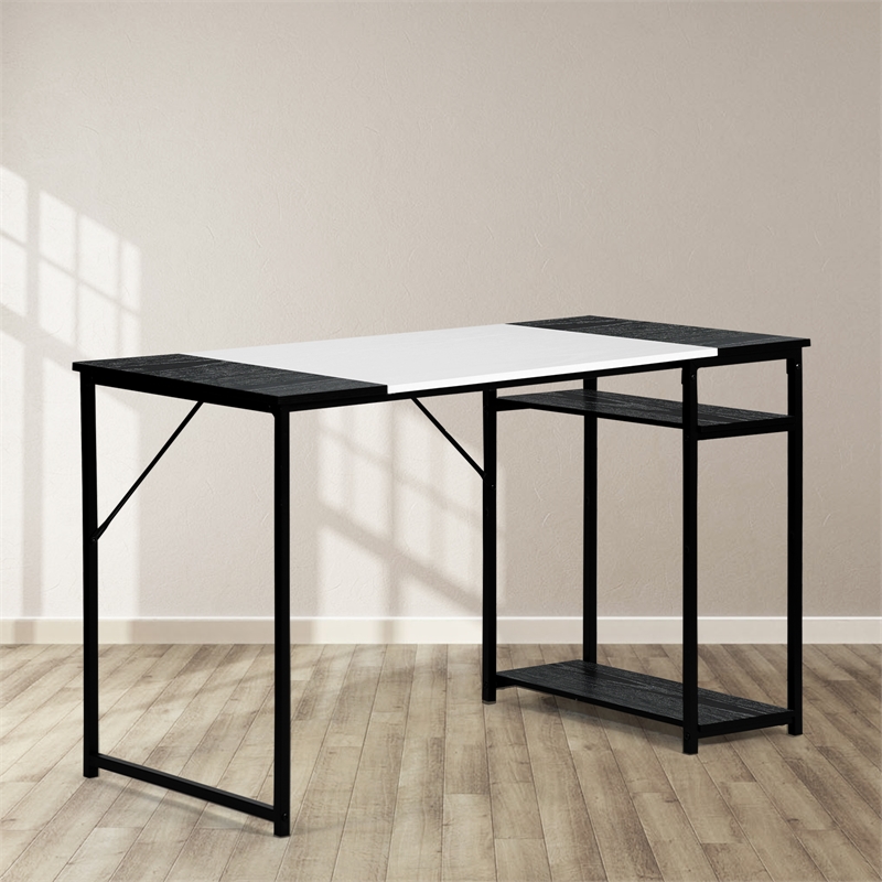 Pemberly Row Black and White Industrial Computer Desk with Storage Shelves