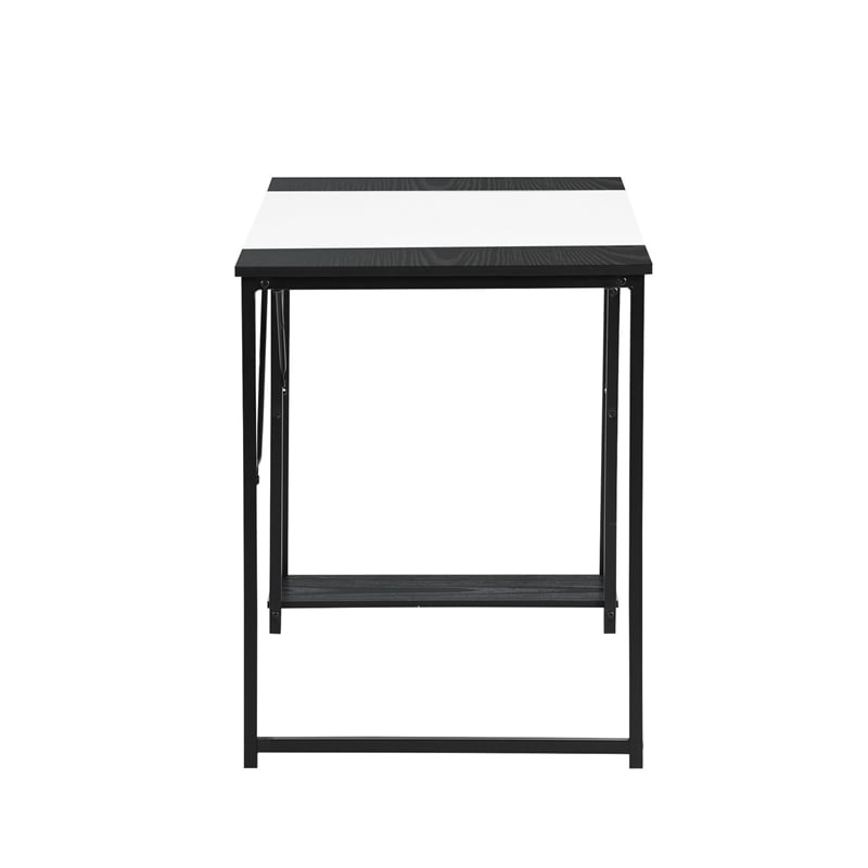 Pemberly Row Black and White Industrial Computer Desk with Storage Shelves