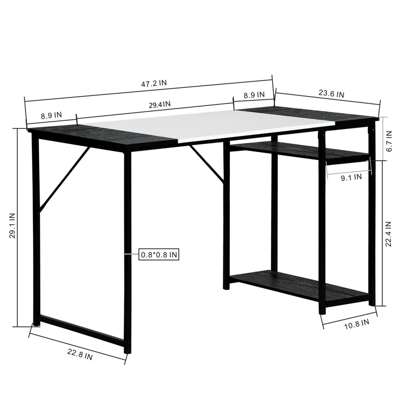 Pemberly Row Black and White Industrial Computer Desk with Storage Shelves