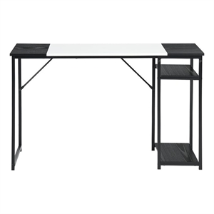 Pemberly Row Black and White Industrial Computer Desk with Storage Shelves