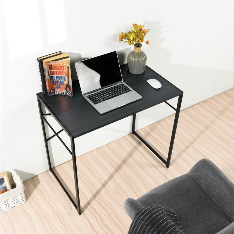Pemberly Row Black Modern Minimalist Style Compact Industrial Computer Desk