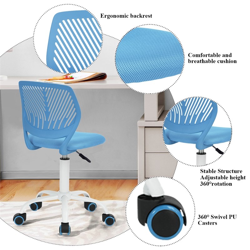 Pemberly Row Blue Ergonomic Office Chair-Adjustable Armless Task Chair