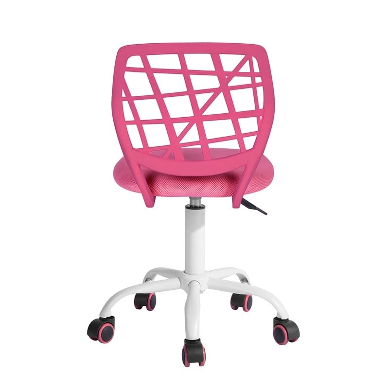 Pemberly Row Pink Mesh Back Office Chair-Adjustable Armless Task Chair