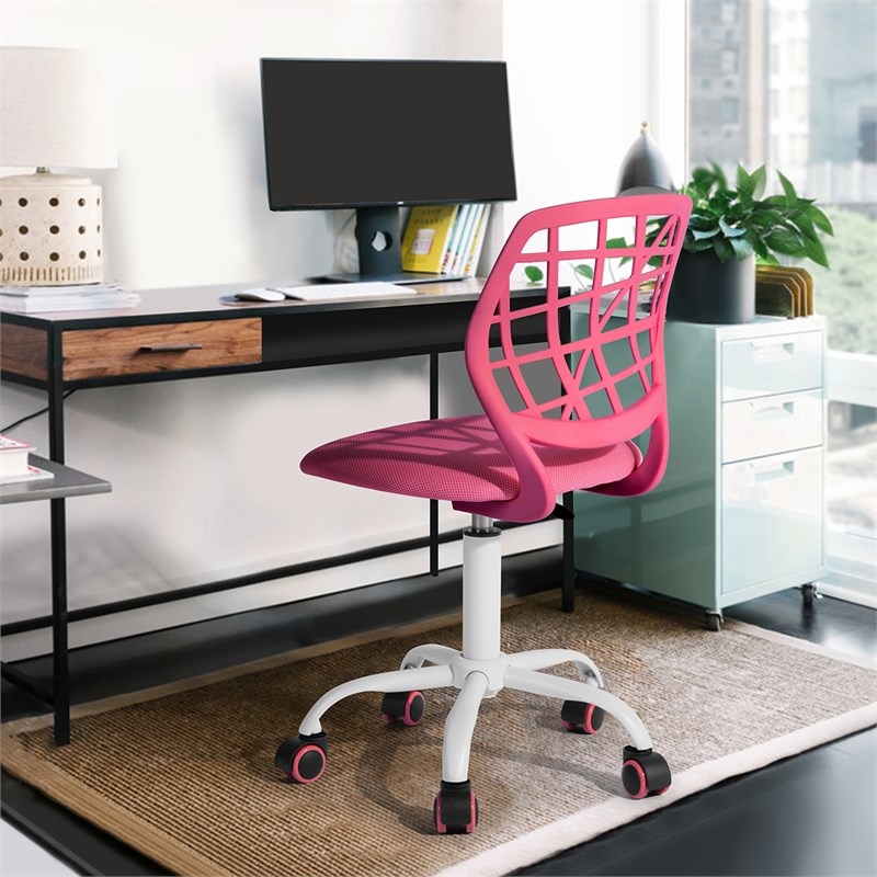 Pemberly Row Pink Mesh Back Office Chair-Adjustable Armless Task Chair