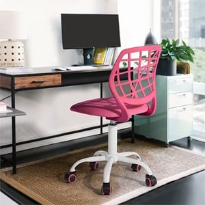 Pemberly Row Pink Mesh Back Office Chair-Adjustable Armless Task Chair