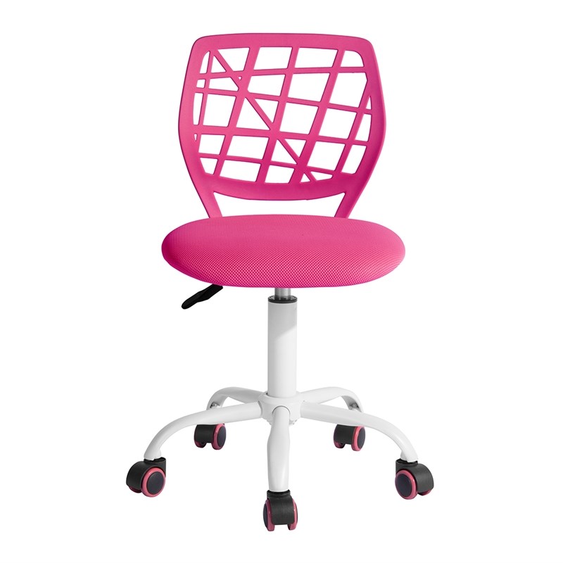 Pemberly Row Pink Mesh Back Office Chair-Adjustable Armless Task Chair