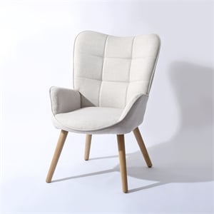 Pemberly Row Modern Fabric Upholstered Accent Chair in Beige/Wood Legs