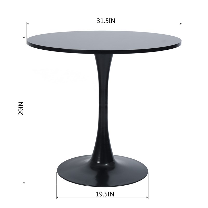 Pemberly Row Modern Black Round Dining Table with MDF Table Top