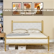 Pemberly Row Queen Upholstered Bed Frame with Gold Metal Tufted Headboard
