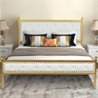 Pemberly Row Queen Upholstered Bed Frame with Gold Metal Tufted Headboard