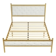 Pemberly Row Queen Upholstered Bed Frame with Gold Metal Tufted Headboard