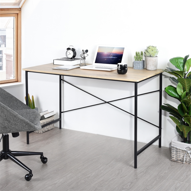Pemberly Row Modern 47-Inch Computer Desk and Workstation Table-Oak