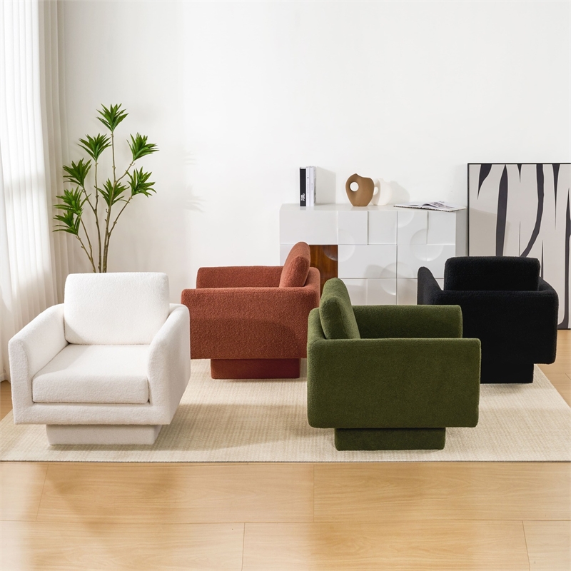 Pemberly Row Swivel Accent Chair 30inch W Teddy Sherpa Round Armchair Cream