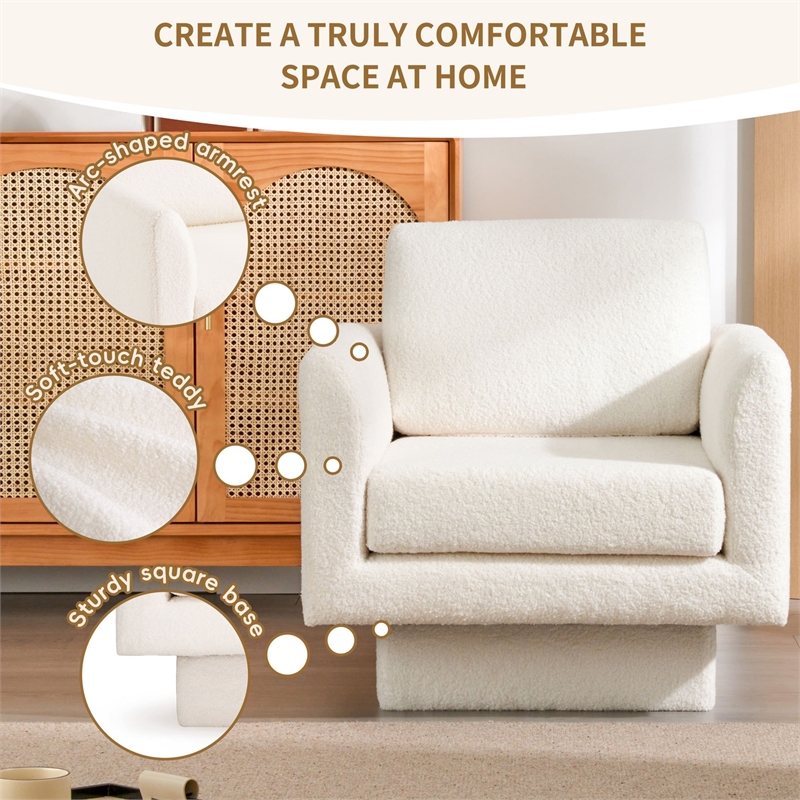 Pemberly Row Swivel Accent Chair 30inch W Teddy Sherpa Round Armchair Cream