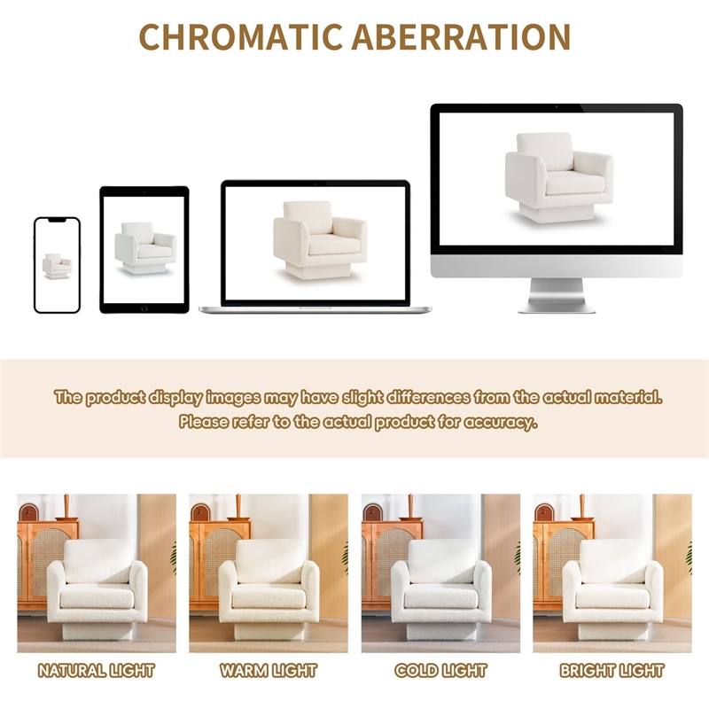 Pemberly Row Swivel Accent Chair 30inch W Teddy Sherpa Round Armchair Cream