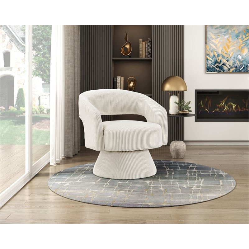 Pemberly Row Modern Swivel Accent Chair Beige Soft Corduroy Beige Wood