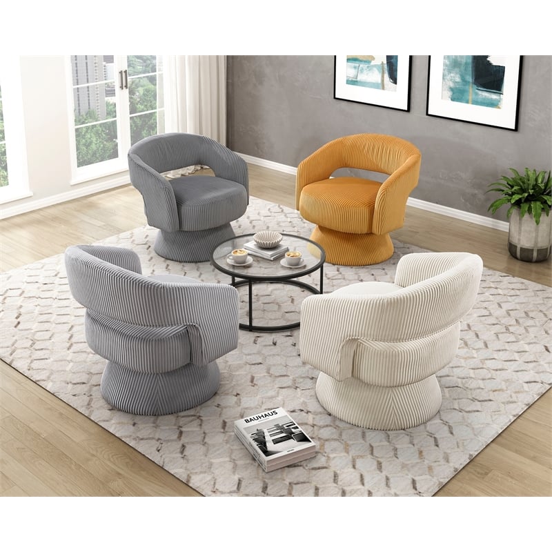 Pemberly Row Modern Swivel Accent Chair Beige Soft Corduroy Beige Wood