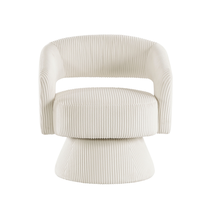 Pemberly Row Modern Swivel Accent Chair Beige Soft Corduroy Beige Wood