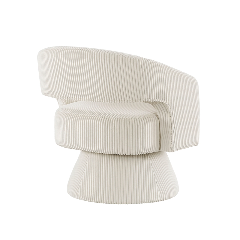 Pemberly Row Modern Swivel Accent Chair Beige Soft Corduroy Beige Wood