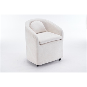 Pemberly Row Chenille Fabric Dining Armchair Back Cushion Universal Wheels Beige