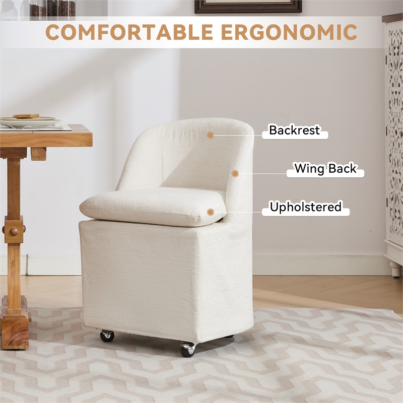 Pemberly Row Chenille Fabric Dining Chairs With Universal Wheels Beige Chenille