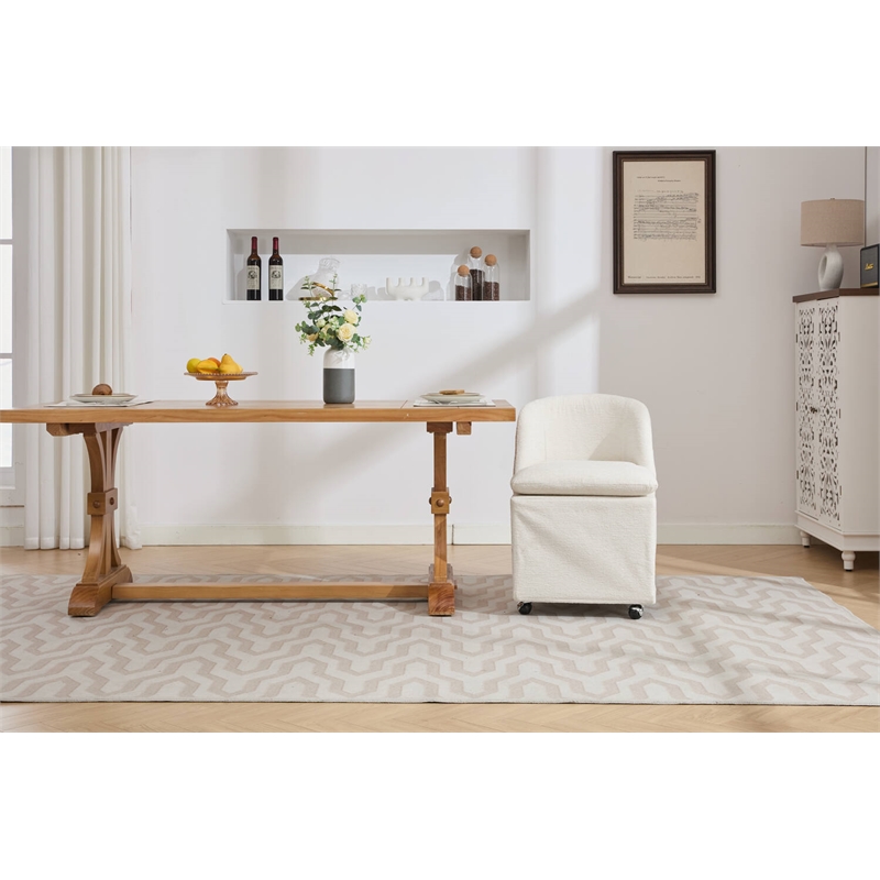 Pemberly Row Chenille Fabric Dining Chairs With Universal Wheels Beige Chenille